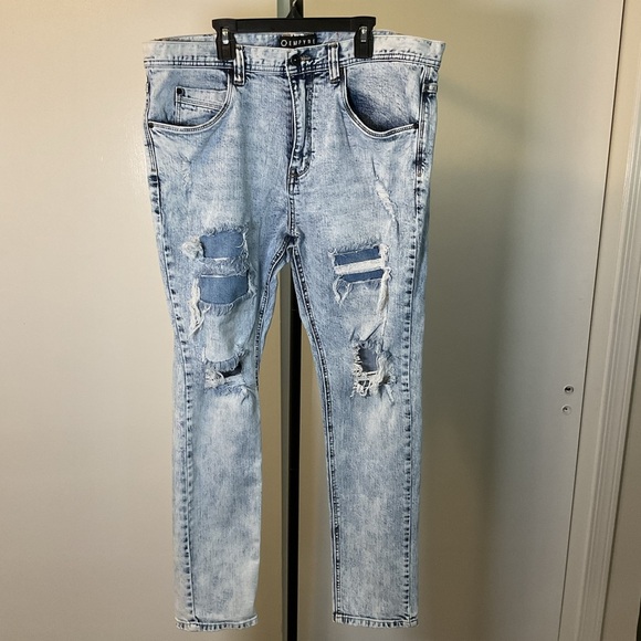15.Empyre Verge Blue Wash Relaxed Fit Jeans with Distressed Details Size 36 - Picture 1 of 6